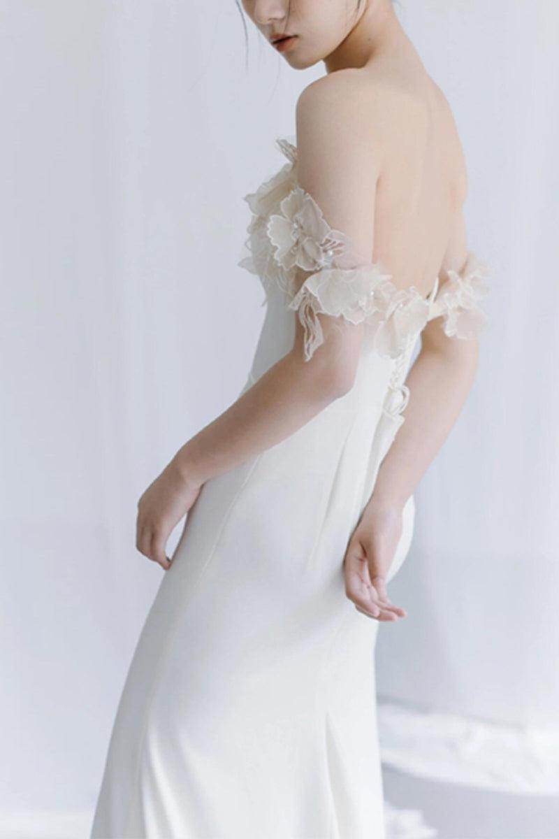 Sheath-Column Sweep-Brush Train Satin Wedding Dress 820632172851 - COCOMELODY