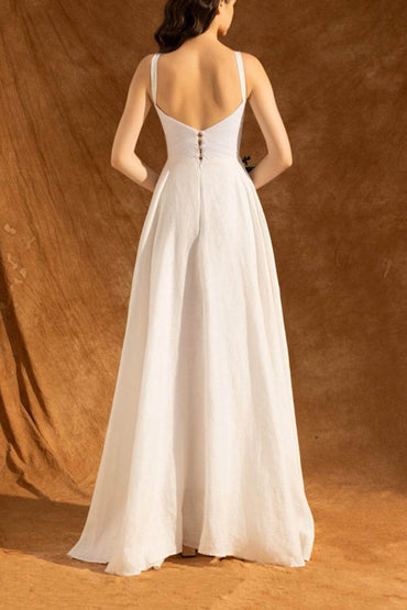 A-Line Floor Length Chiffon Little White Dress 100035 - COCOMELODY