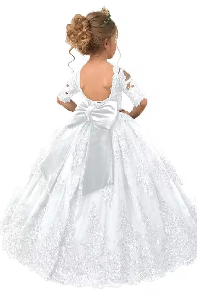 A-Line Illusion Half Sleeve Floor Length Flower Girl Dresses 639993621131 - 10 Days / White / 2 - COCOMELODY
