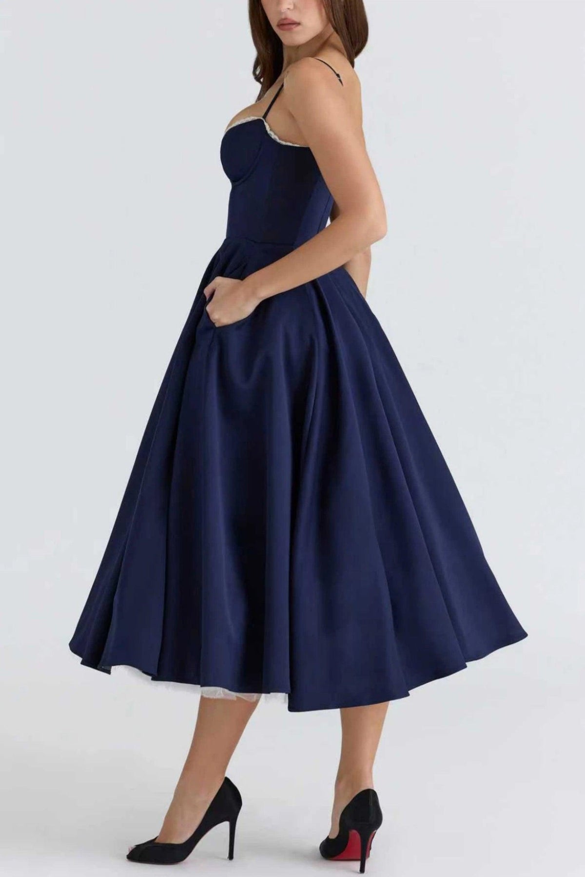 A-line Midi Satin Formal Evening Dresses 803510185058 - 7 Days / Black / XS - COCOMELODY