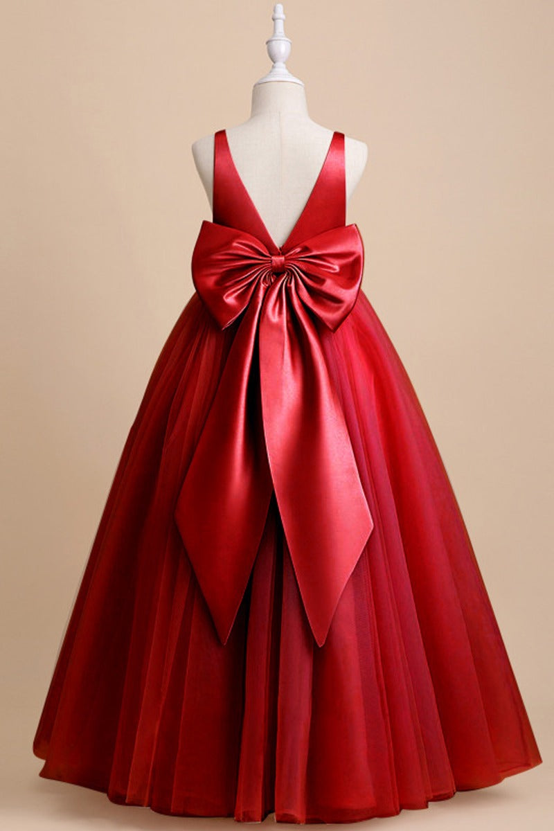 A-Line Floor Length V-Neck Sleeveless Flower Girl Dresses 1031747143531