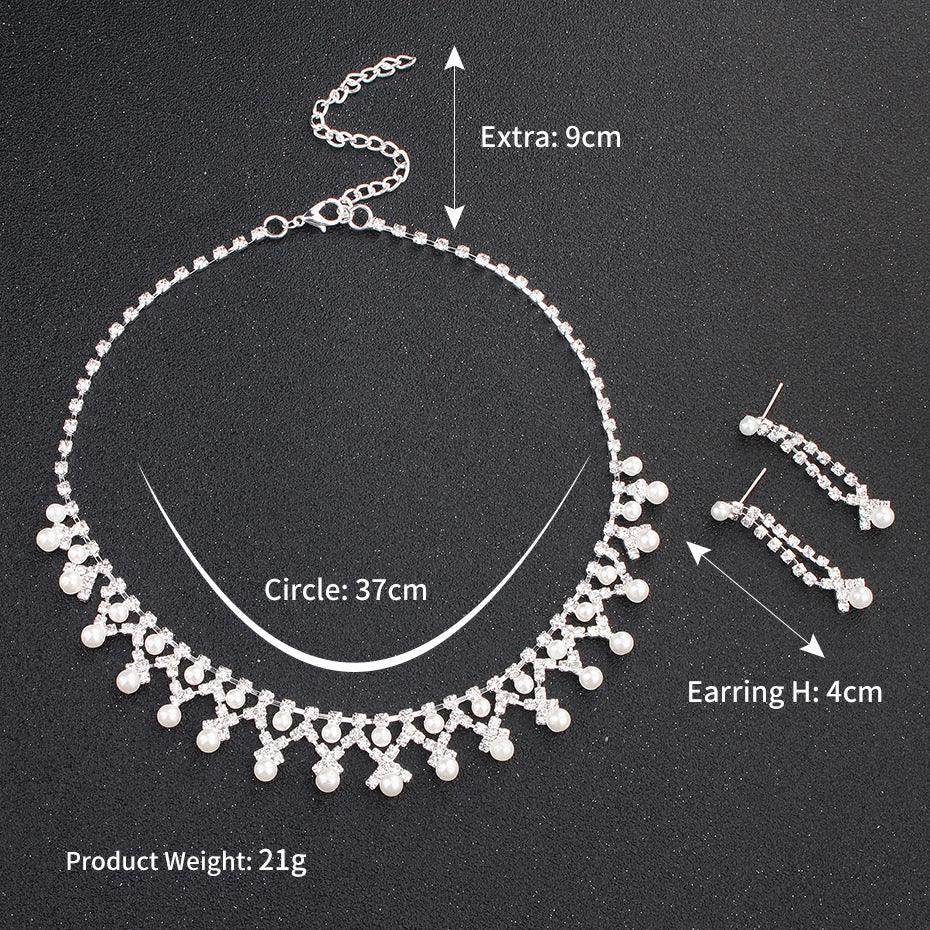 Jewelry Pearl Rhinestone Necklace Earrings 2-Piece Set 527668596787 - COCOMELODY