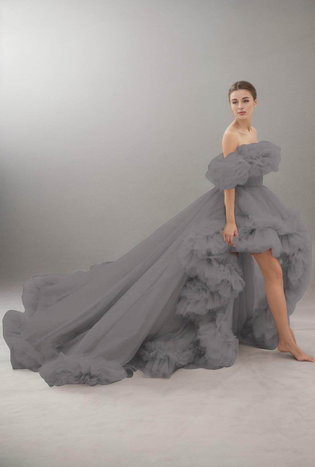 A-Line Court Train Tulle Prom Dress CS0406 - COCOMELODY