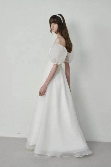 A-Line Floor Length Organza Wedding Dress 821797168740 - COCOMELODY