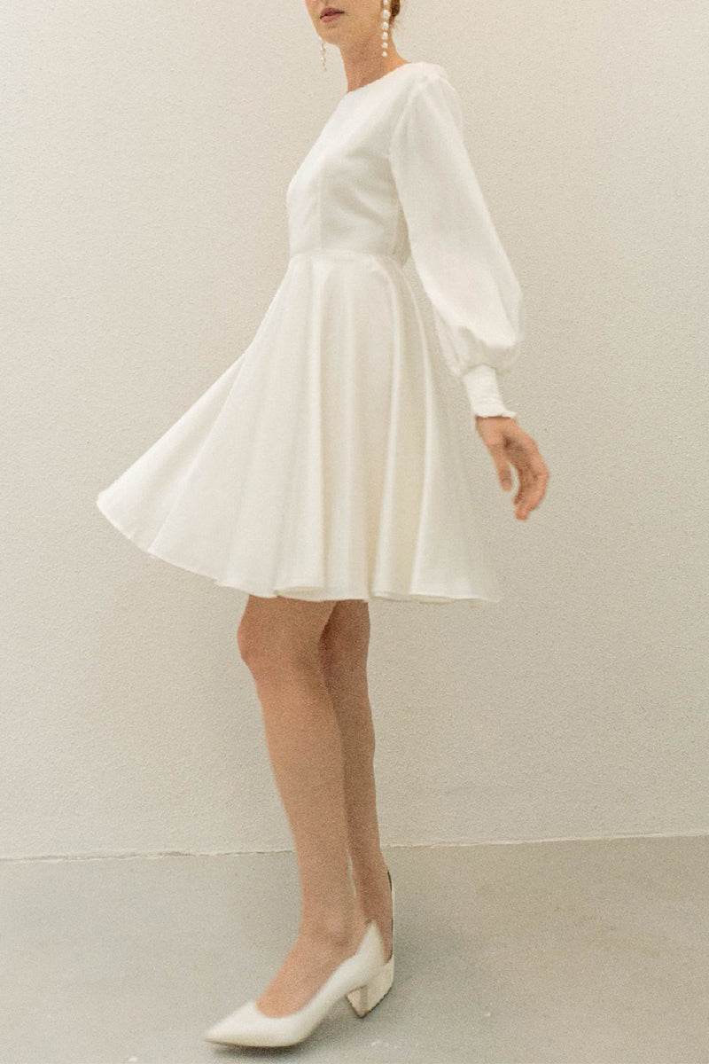 A-Line Knee Length Forged Chiffon Little White Dress 100008 - COCOMELODY