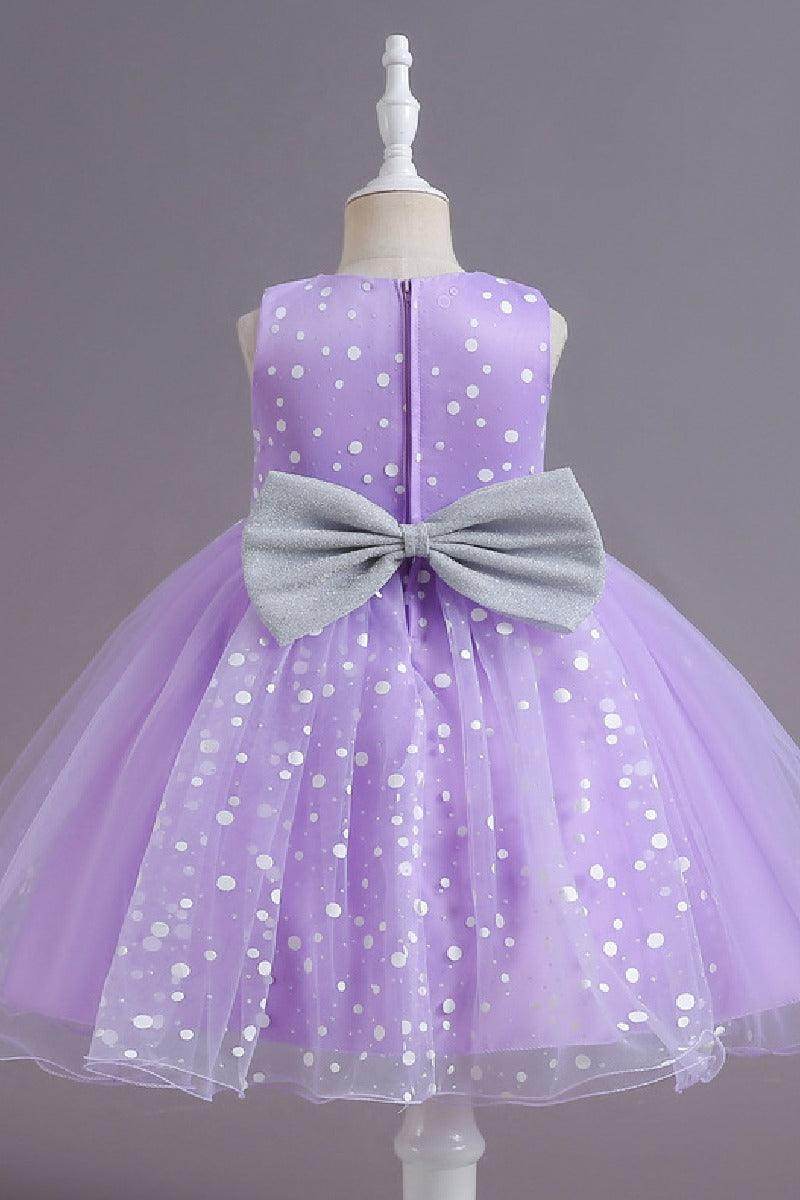 Ball-Gown Scoop Neck Sleeveless Dot Print/Tulle Flower Girl Dresses With Bow(s) 675366554705 - COCOMELODY