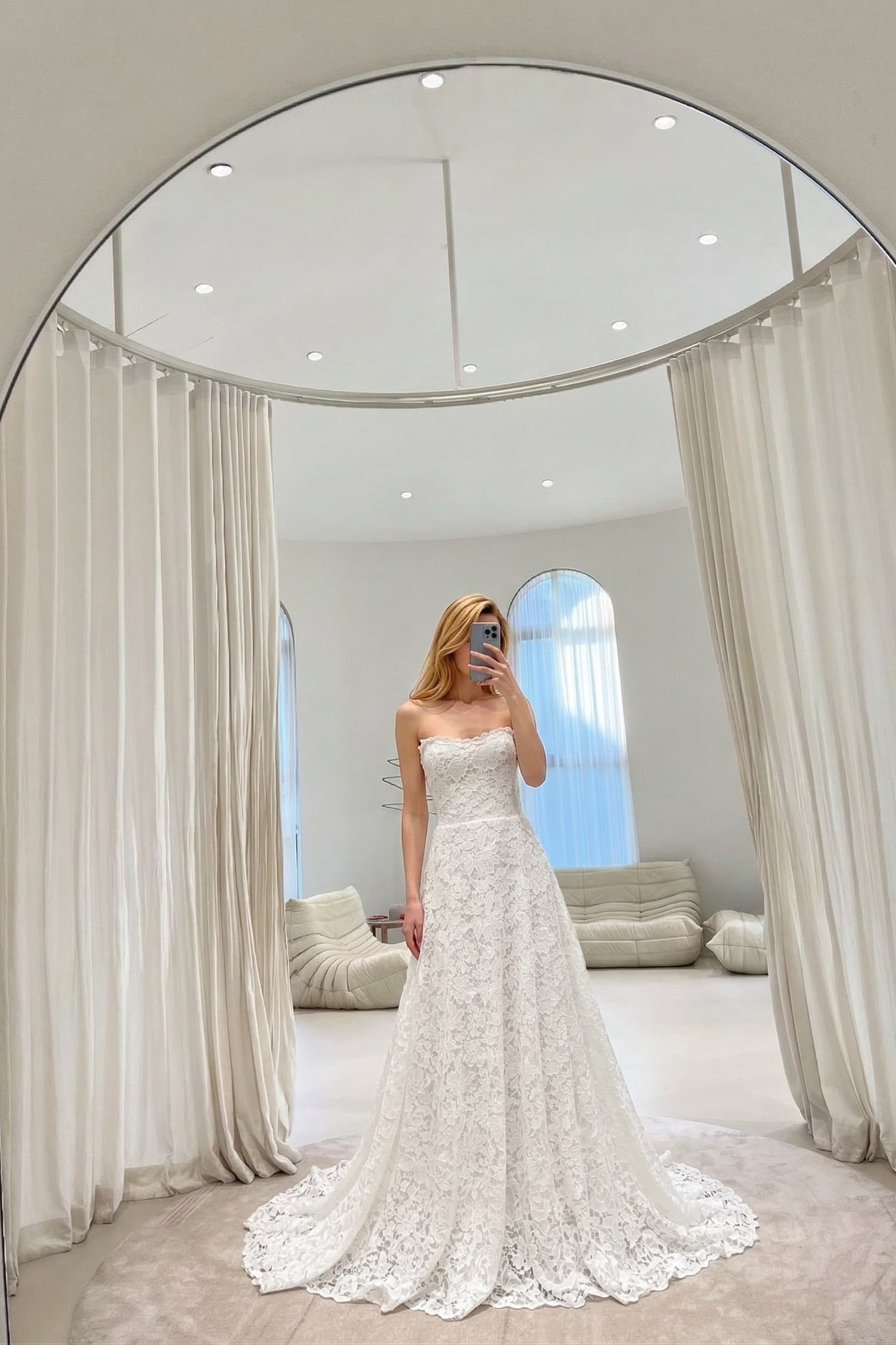 A-Line Sweep-Brush Train Lace Wedding Dress 828423890551