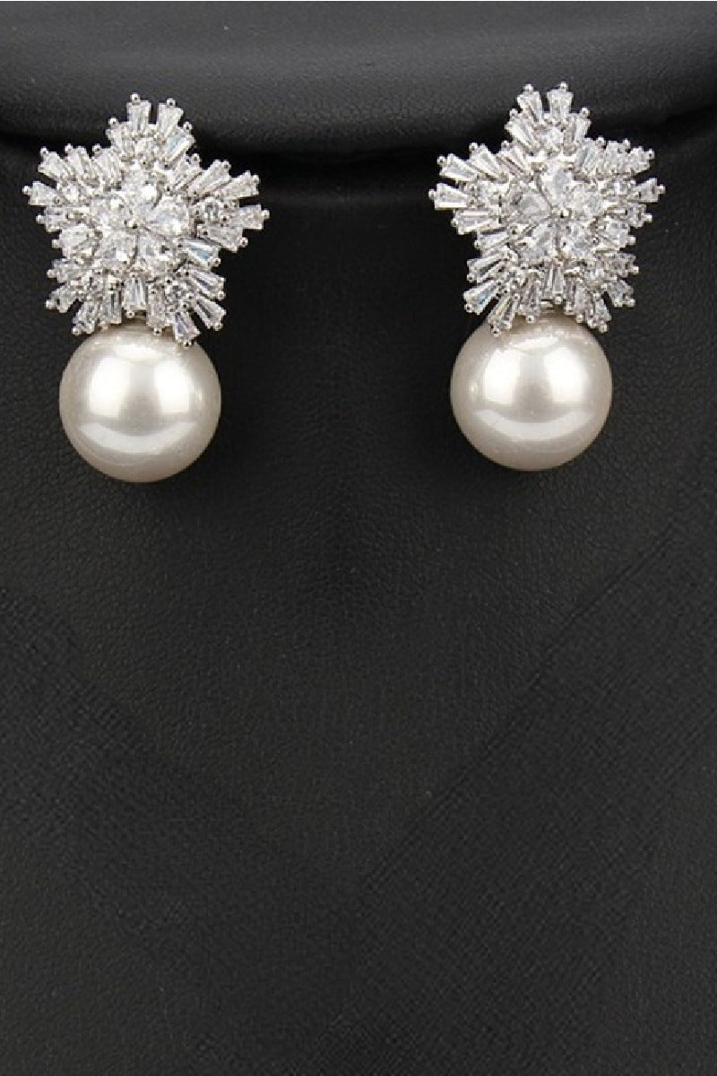 Snowflakes Shaped Pearl/Zircon Wedding Earrings/Necklace Jewelry Sets (Set of 2) 702536274457