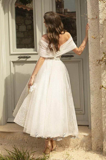 A-Line Ankle Length Tulle Wedding Dress 735503736731 - COCOMELODY