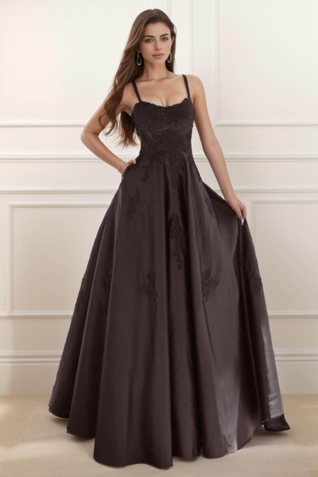 A-Line Floor Length Satin Prom Dress CS0458 - COCOMELODY