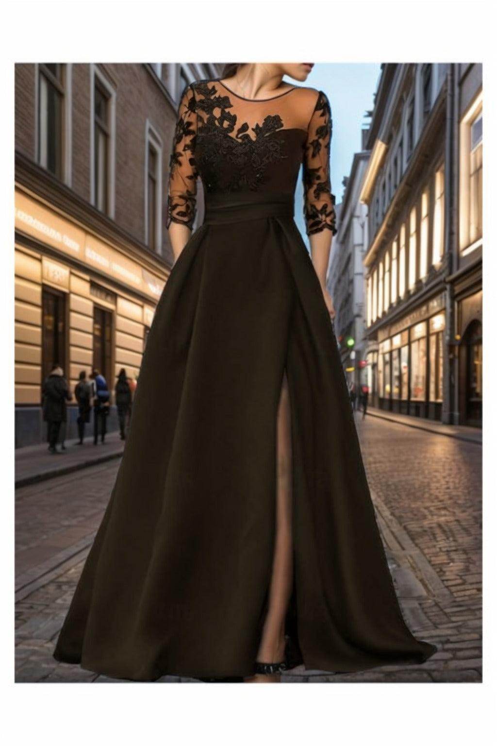 A-Line Sweep-Brush Train Silk-Like Prom Dress CS0456 - COCOMELODY