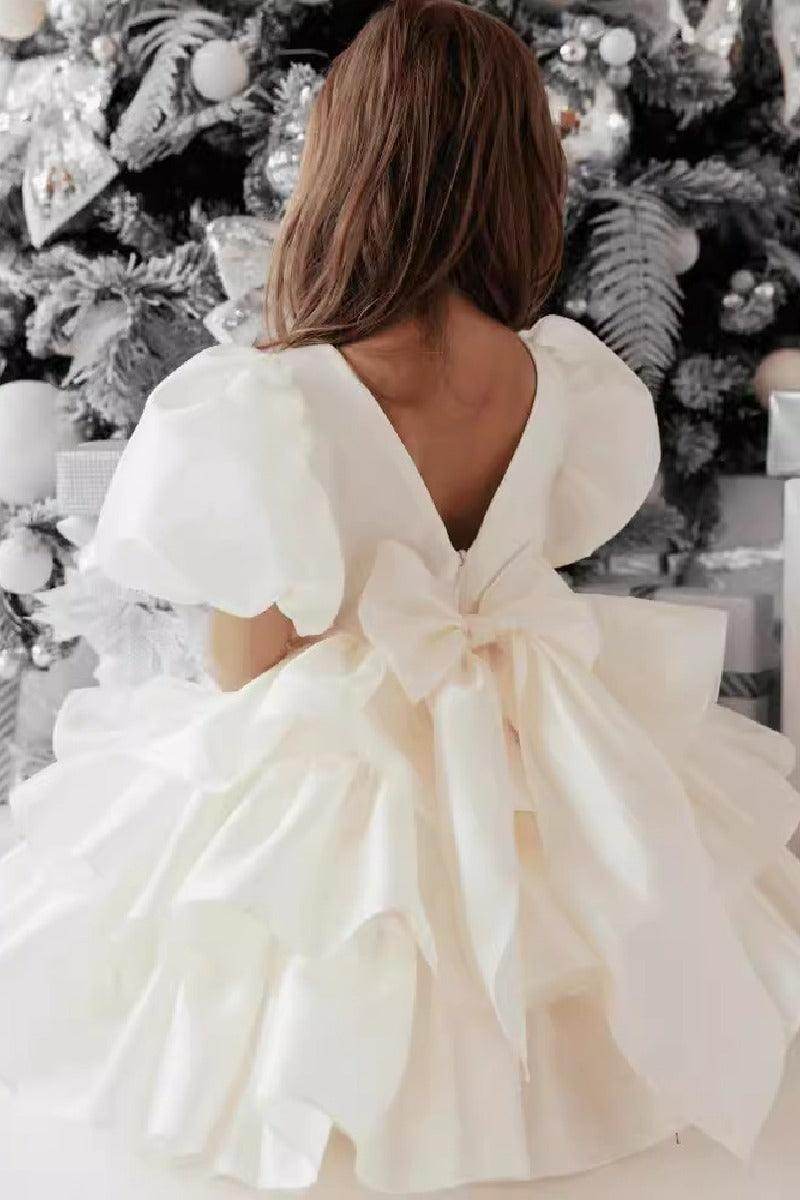 Ball Gown Scoop Neck Puff Sleeves Mini Organza Flower Girl Dresses 793950591528 - COCOMELODY