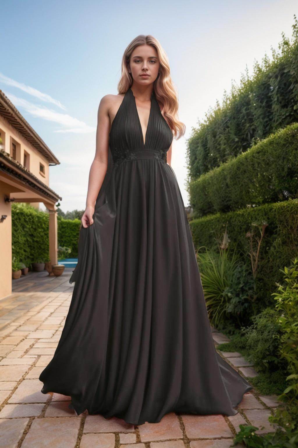 A-Line Sweep-Brush Train Chiffon Prom Dress CS0457 - COCOMELODY