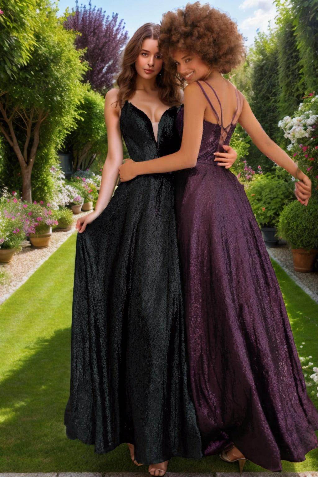 A-Line Floor Length Sequined Prom Dress CS0453 - COCOMELODY