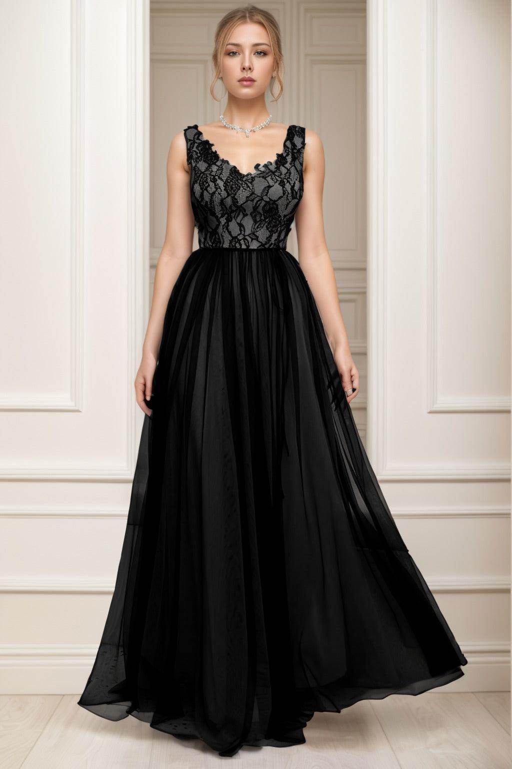 A-Line Sweep-Brush Train Tulle Prom Dress CS0466 - COCOMELODY