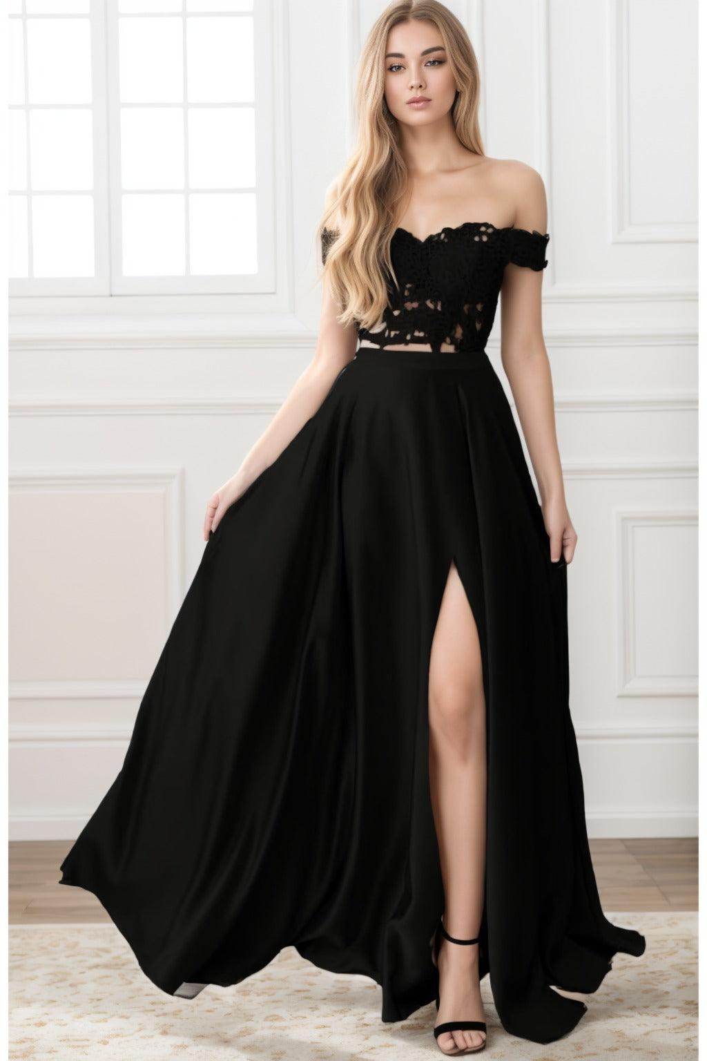 A-Line Sweep-Brush Train Elastic Satin Prom Dress CS0414 - COCOMELODY