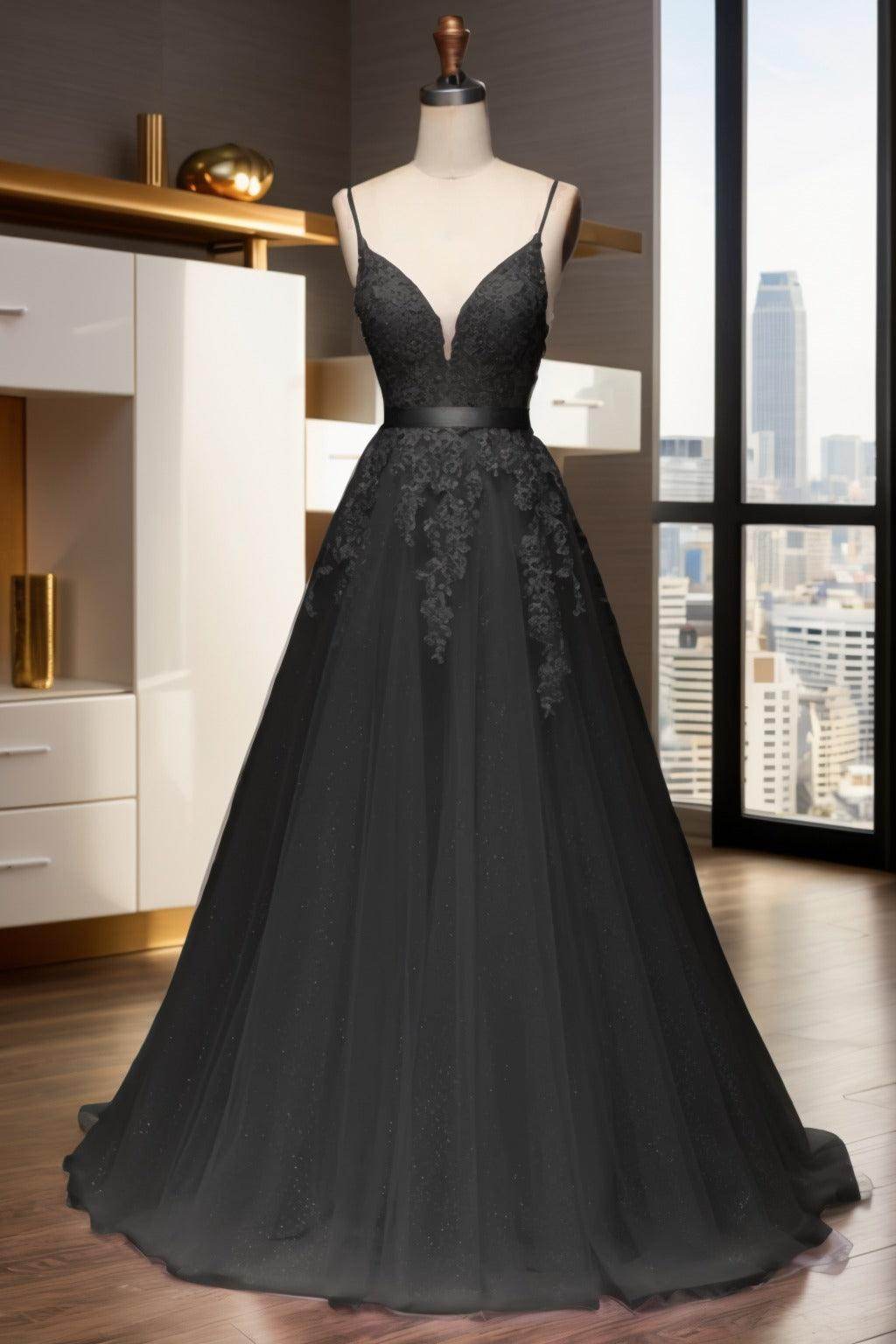 A-Line Sweep-Brush Train Tulle Prom Dress CS0464 - COCOMELODY