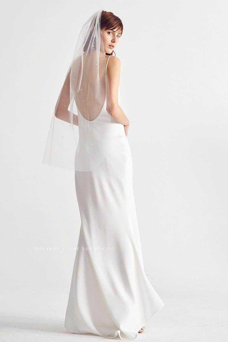 Sheath-Column Floor Length Elastic Cloth Wedding Dress 835205736869 - COCOMELODY