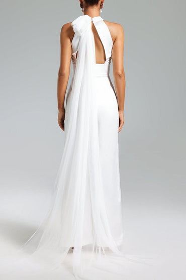 Halter Floor Length Chiffon Wedding Jumpsuit 857509518185 - 20 Days / Ivory / US0-UK2-EUR30 - COCOMELODY