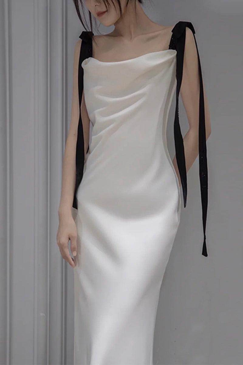 Sheath-Column Sweep-Brush Train Satin Wedding Dress 668572014772 - COCOMELODY