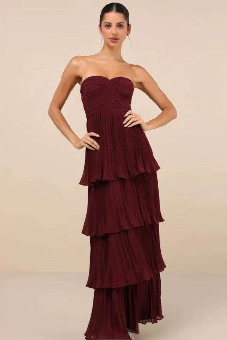 A-line Maxi Pleated Satin Formal Evening Dresses 847845179738 - COCOMELODY