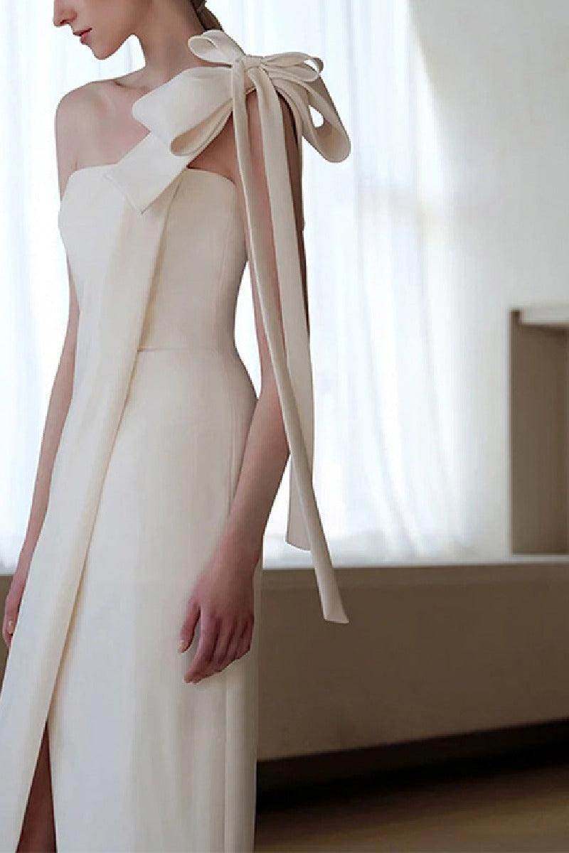 Sheath-Column Ankle Length Elastic Cloth Wedding Dress 677827346517 - COCOMELODY