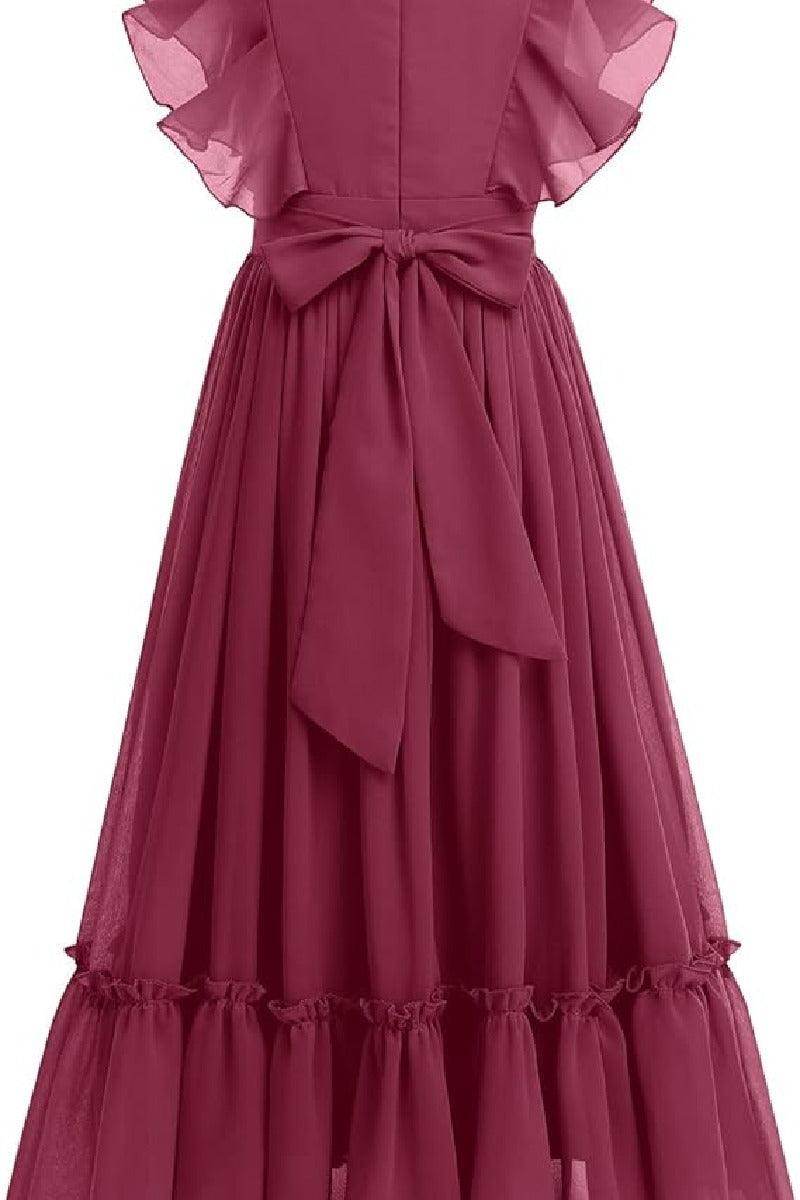 Ruffle Chiffon A-Line Junior Bridesmaid Gown B09JG8X785 - COCOMELODY