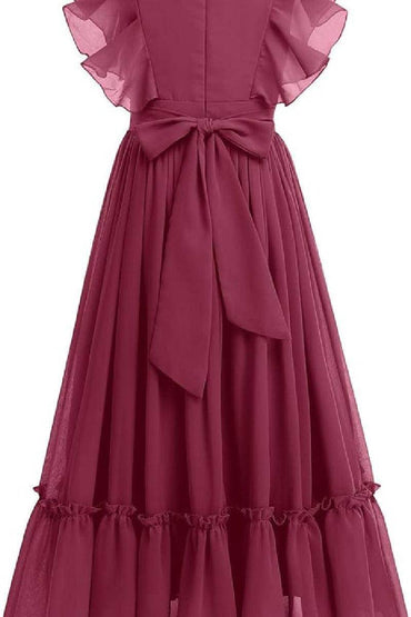 Ruffle Chiffon A-Line Junior Bridesmaid Gown B09JG8X785 - COCOMELODY