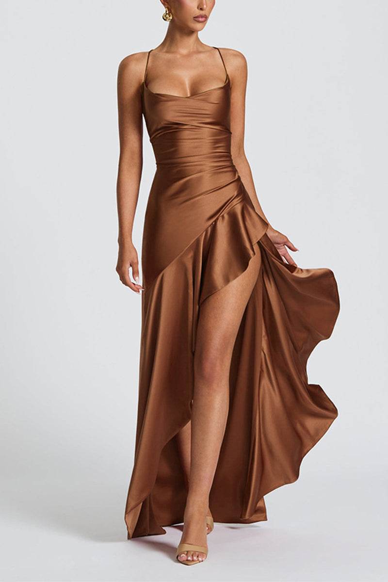 Asymmetrical High-Low Forged Chiffon Dress 954200659160 - COCOMELODY