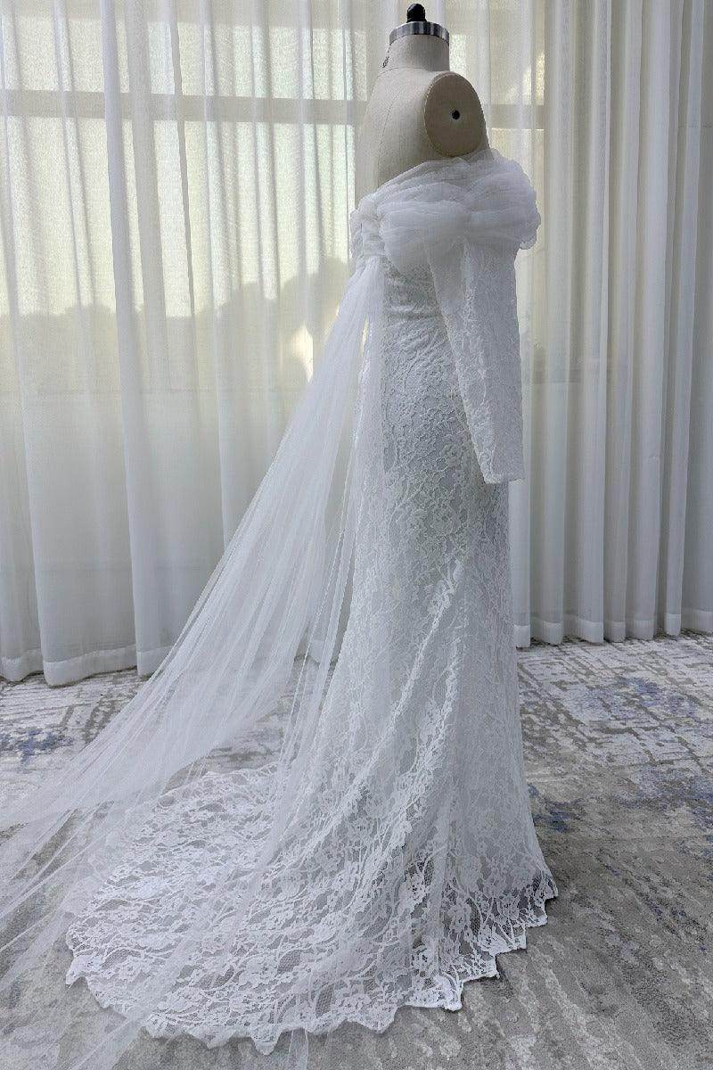 Trumpet-Mermaid Chapel Train Lace Tulle Wedding Dress 748137113988 - COCOMELODY