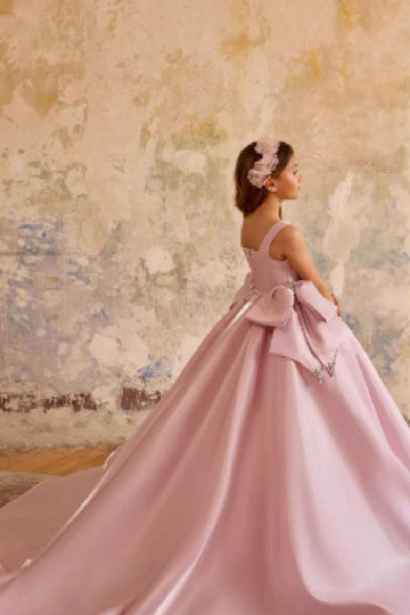 A-Line Sweep-Brush Train Satin Sleeveless Flower Girl Dresses 1024995845033 - 10 Days / Pink / 2 - COCOMELODY