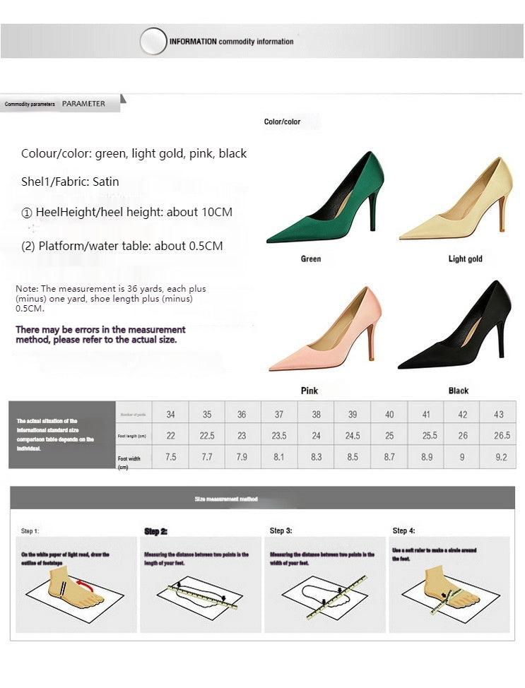 Green Satin Pointy Stiletto Heels 664584349468 - 7 Days / Green / 34 - COCOMELODY