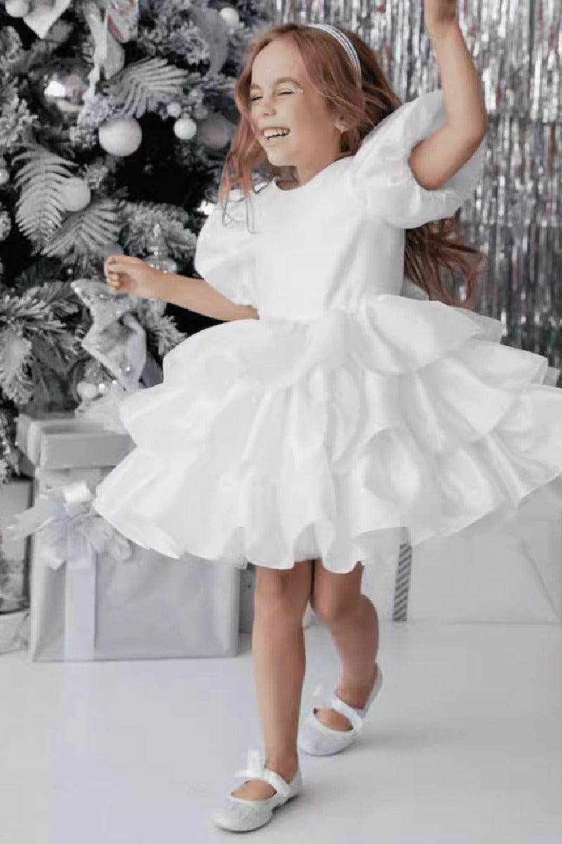 Ball Gown Scoop Neck Puff Sleeves Mini Organza Flower Girl Dresses 793950591528 - COCOMELODY