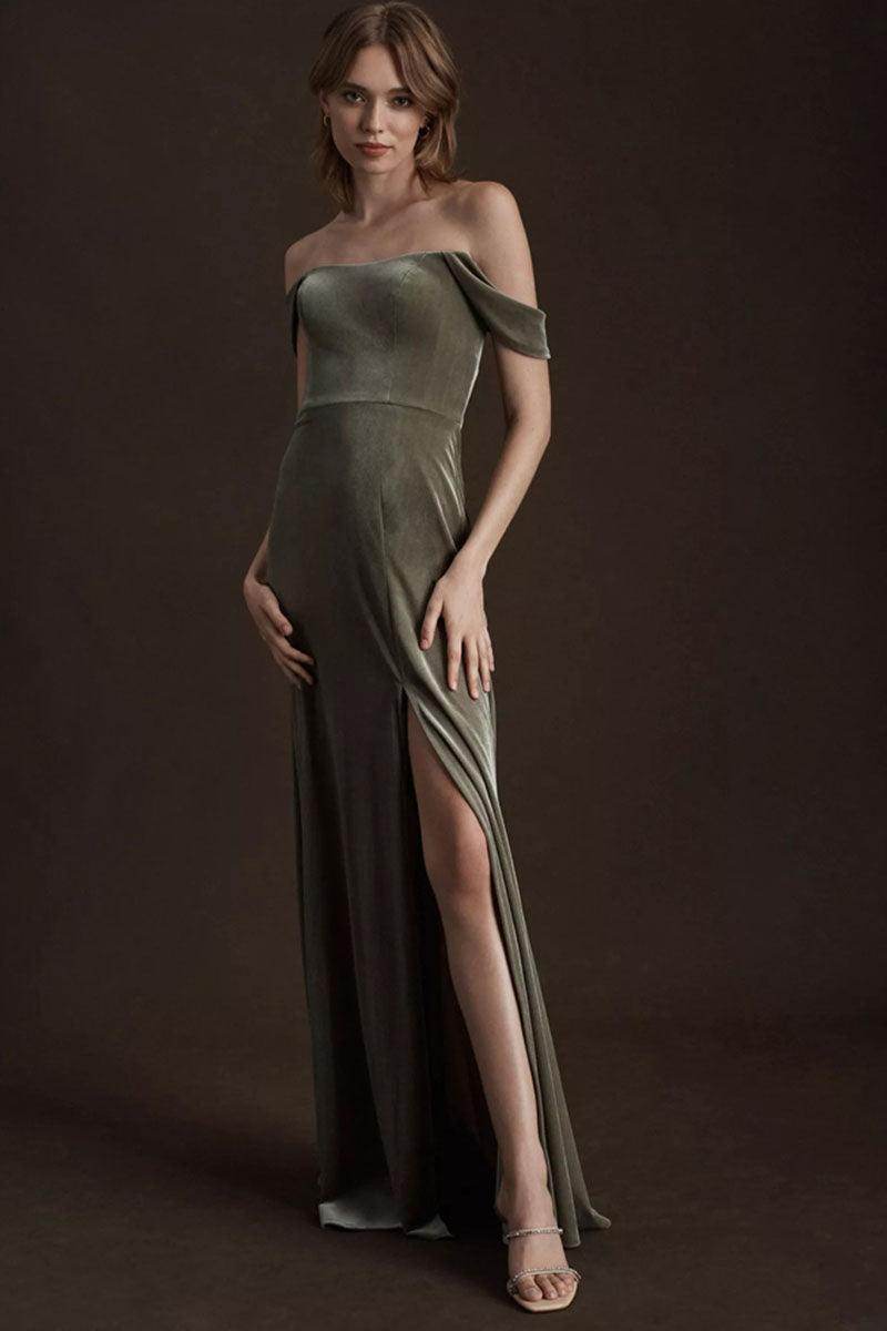 Sheath-Column Maxi Velvet Bridesmaid Dress 687887473377 - COCOMELODY