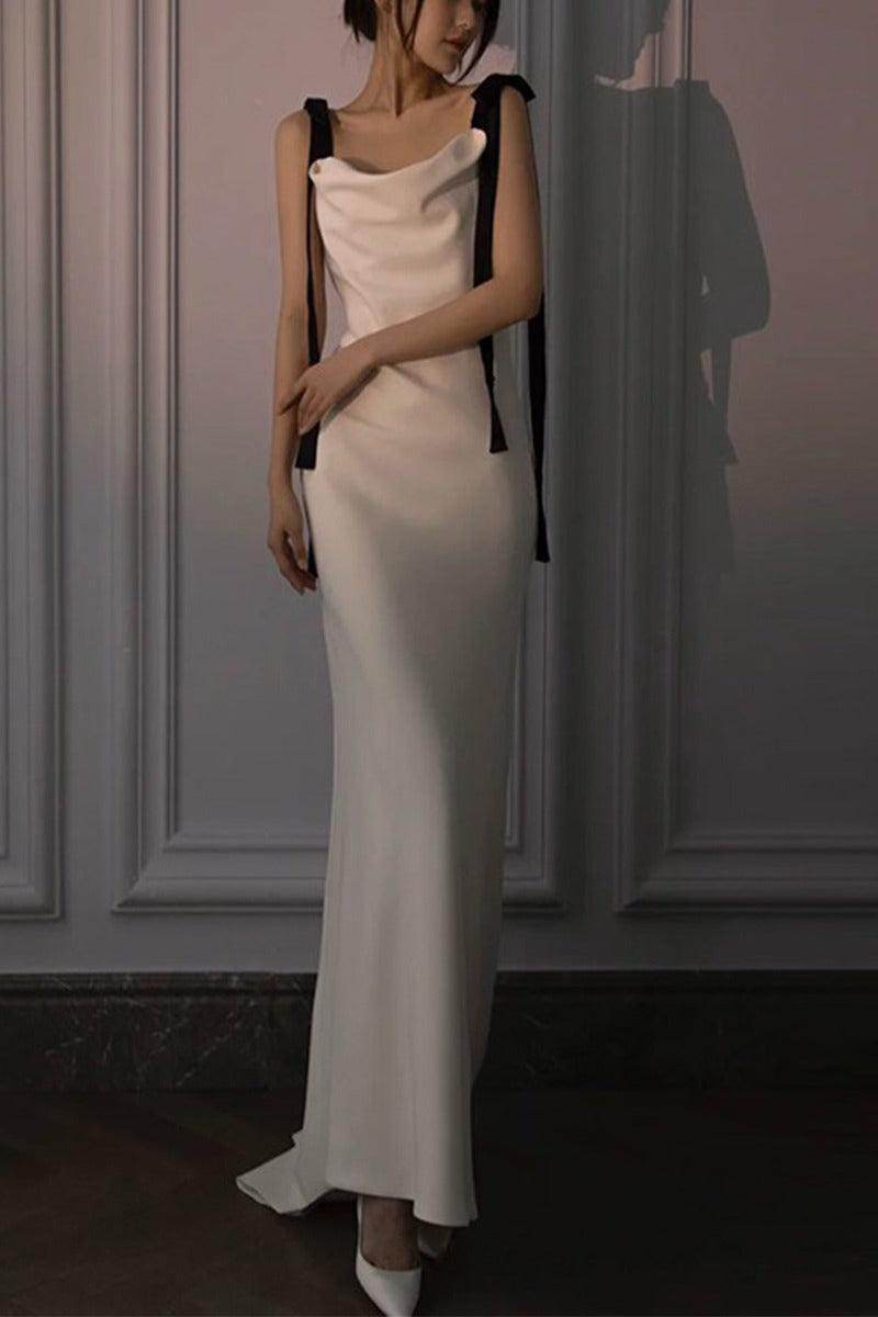 Sheath-Column Sweep-Brush Train Satin Wedding Dress 668572014772 - COCOMELODY