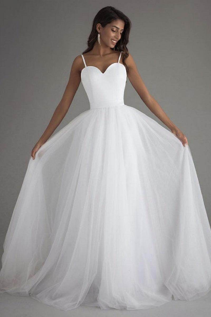 A-Line Sweep-Brush Train Tulle Wedding Dress 864834286134 - COCOMELODY
