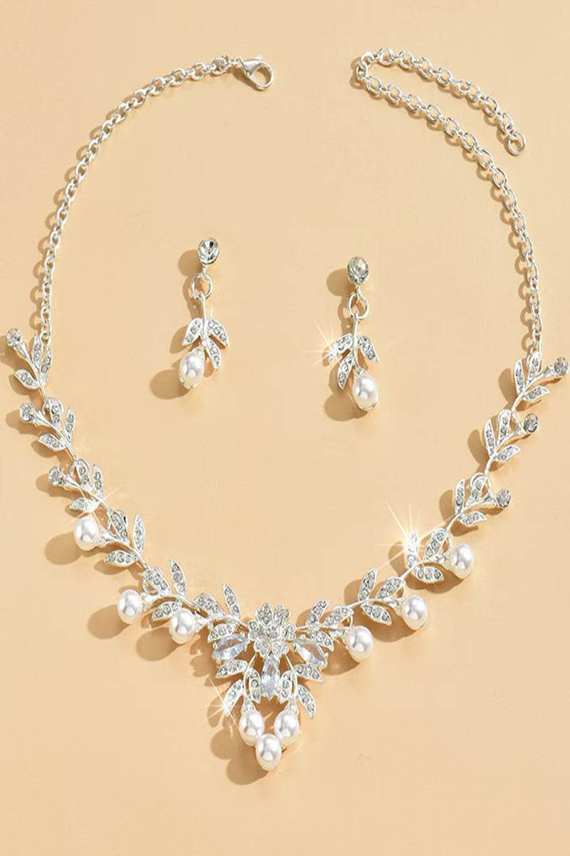 Elegant Pearl/Zircon Wedding Earrings/Necklace Jewelry Sets (Set of 2) 763288324417 - COCOMELODY