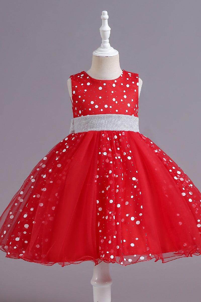 Ball-Gown Scoop Neck Sleeveless Dot Print/Tulle Flower Girl Dresses With Bow(s) 675366554705 - COCOMELODY
