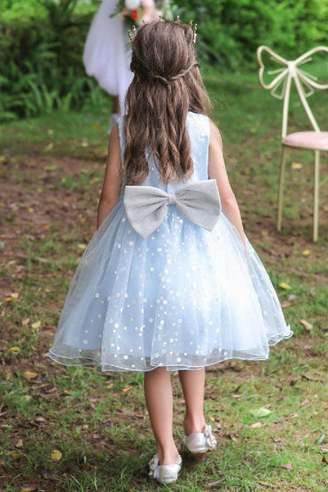 Ball-Gown Scoop Neck Sleeveless Dot Print/Tulle Flower Girl Dresses With Bow(s) 675366554705 - COCOMELODY
