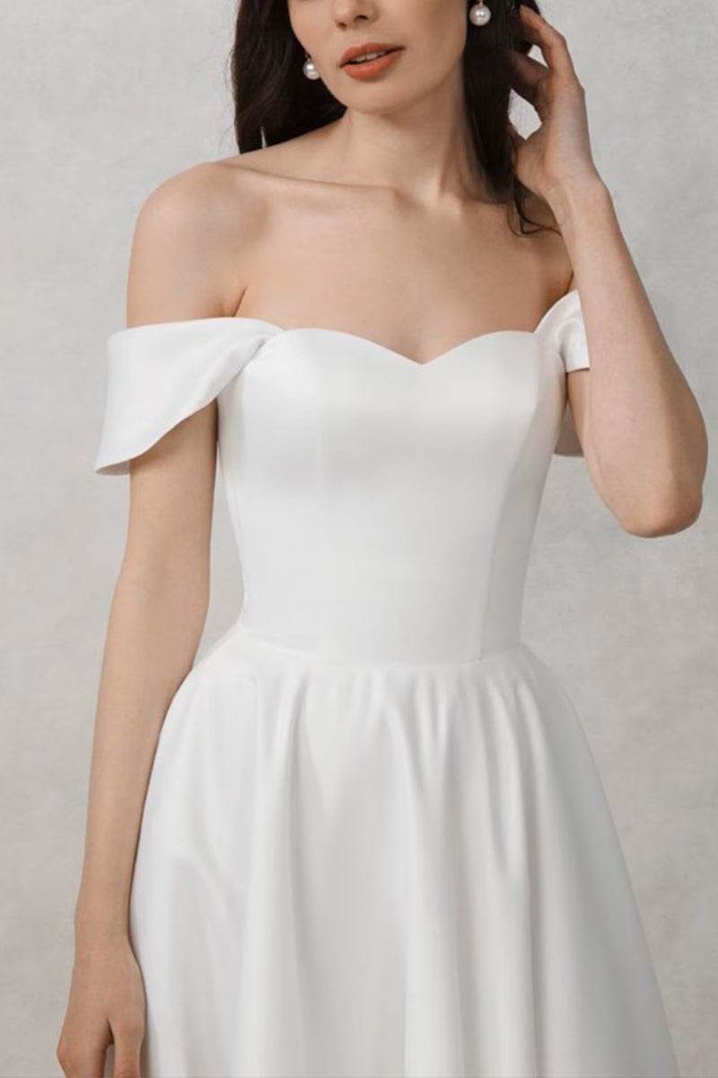A-Line Tea Length Satin Little White Dress 100042 - COCOMELODY