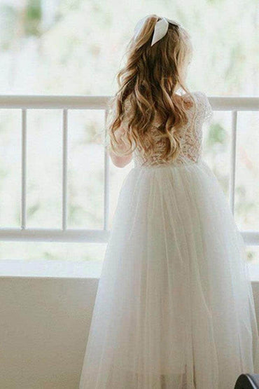 A-Line Scoop Tulle Maxi Flower Girl Dresses 726349641734 - COCOMELODY