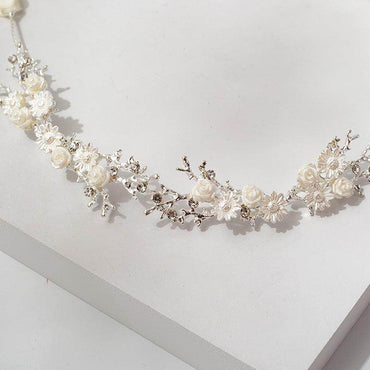 Bridal headwear White ceramic flower headband rhinestone headband 572789757034 - COCOMELODY