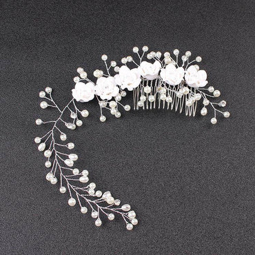 Exquisite handmade bridal hair accessories Pearl leaves rose Combs 573073773955 - COCOMELODY