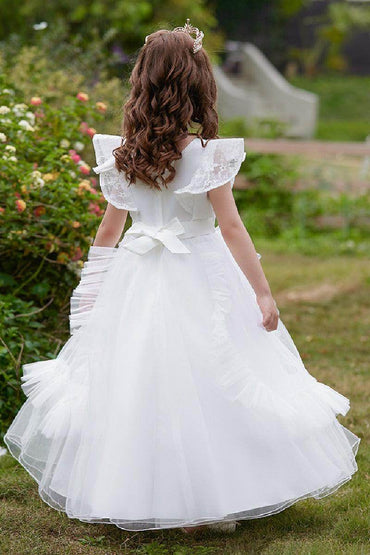 A-Line Scoop Neck Sleeveless Tea-Length Lace/Tulle Flower Girl Dresses 748862644678 - COCOMELODY