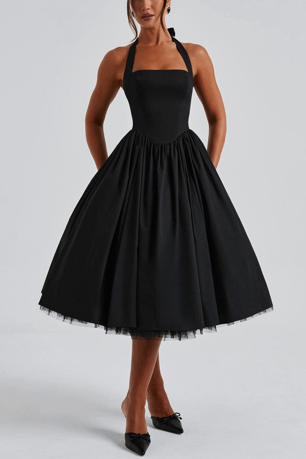 A-line Midi Satin Formal Evening Dresses 848413339701