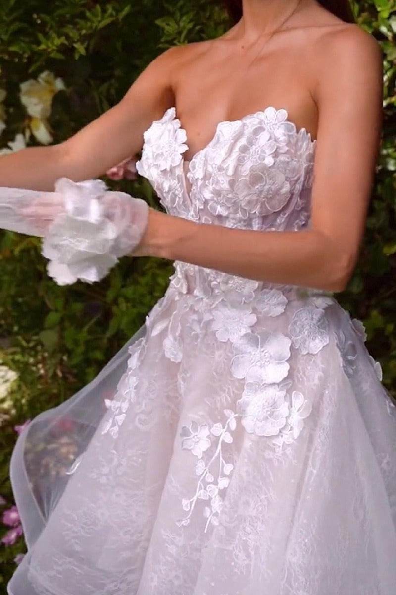 A-Line Short-Mini Lace Tulle Little White Dress 100027 - COCOMELODY