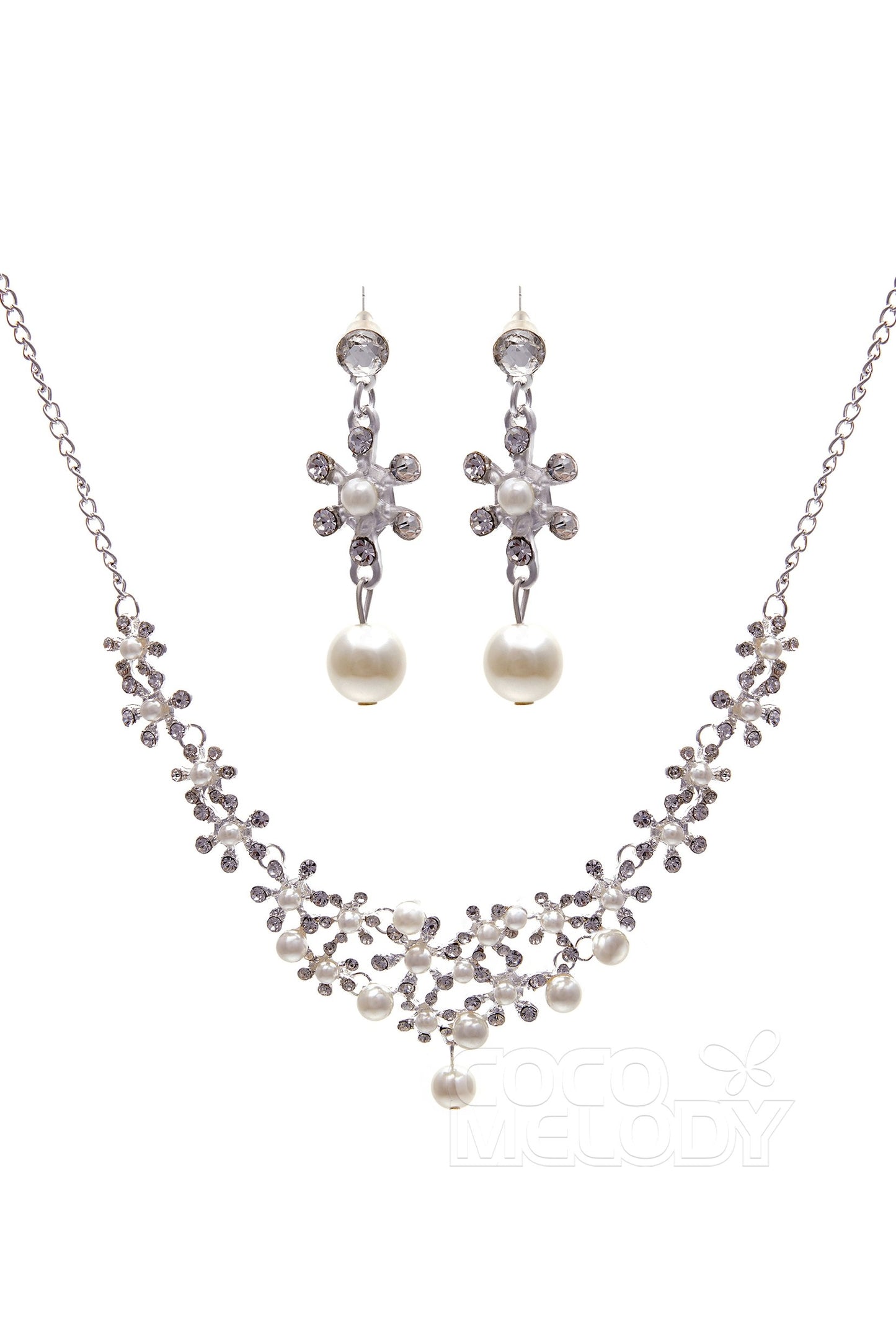 Rhinestone Pearl Wedding Necklace Earrings Jewelry CY0047