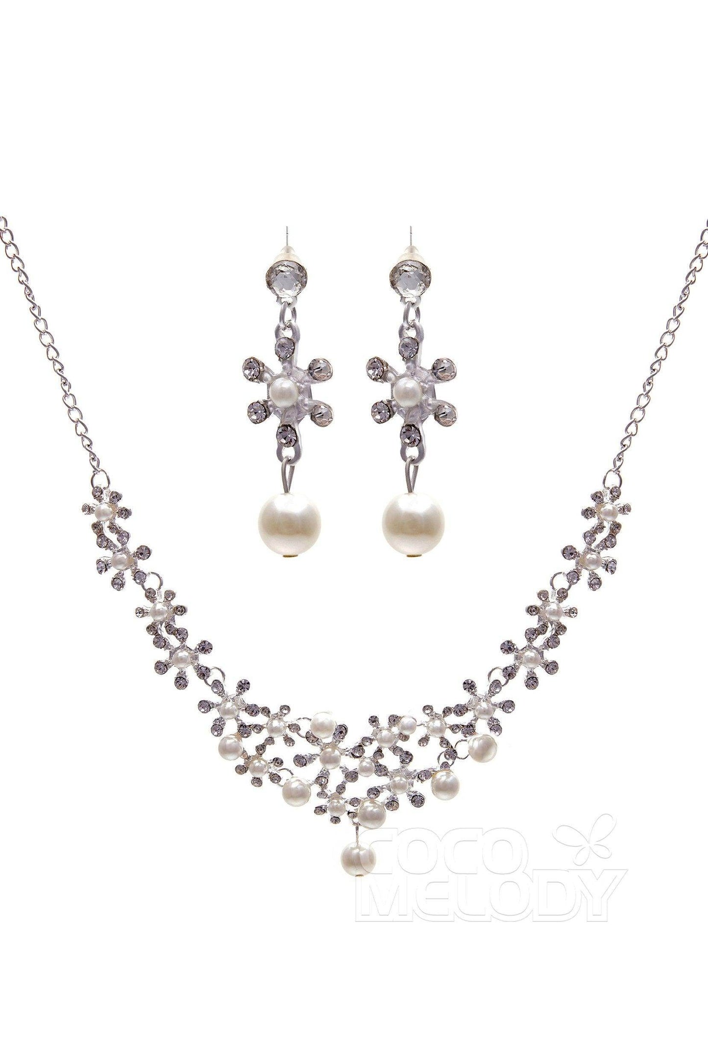 Rhinestone Pearl Wedding Necklace Earrings Jewelry CY0047 - COCOMELODY