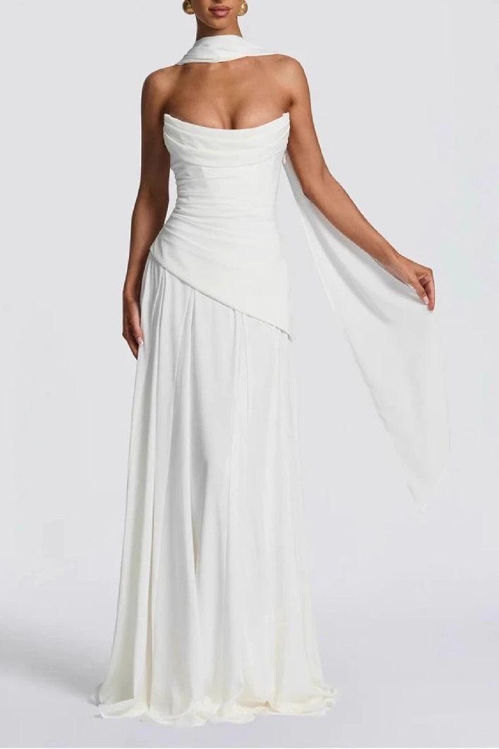 Sheath-Column Floor Length Silk-Like Wedding Guest Dress 1037538978797 - 10 Days / White / US2 - COCOMELODY