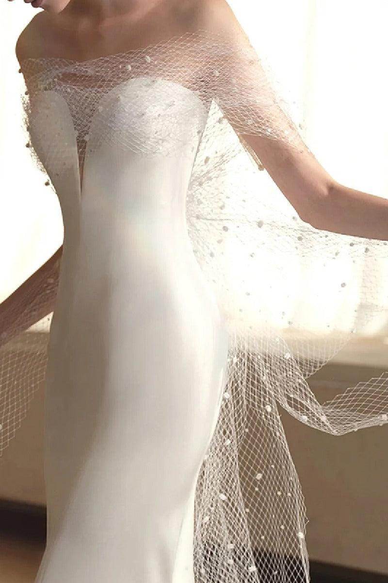 Sheath-Column Sweep-Brush Train Satin Wedding Dress 681142138334 - COCOMELODY